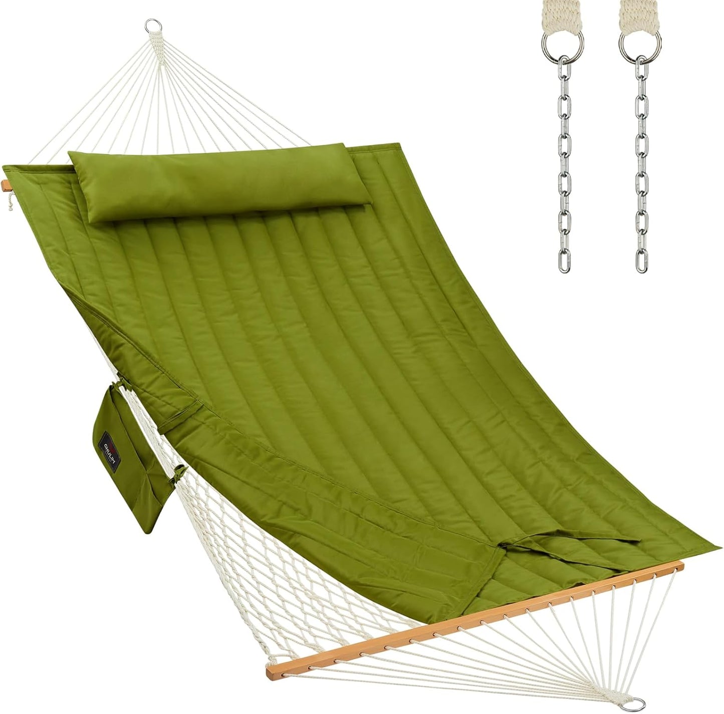Outdoor Double Hammock with Hardwood Spreader Bars for Comfort