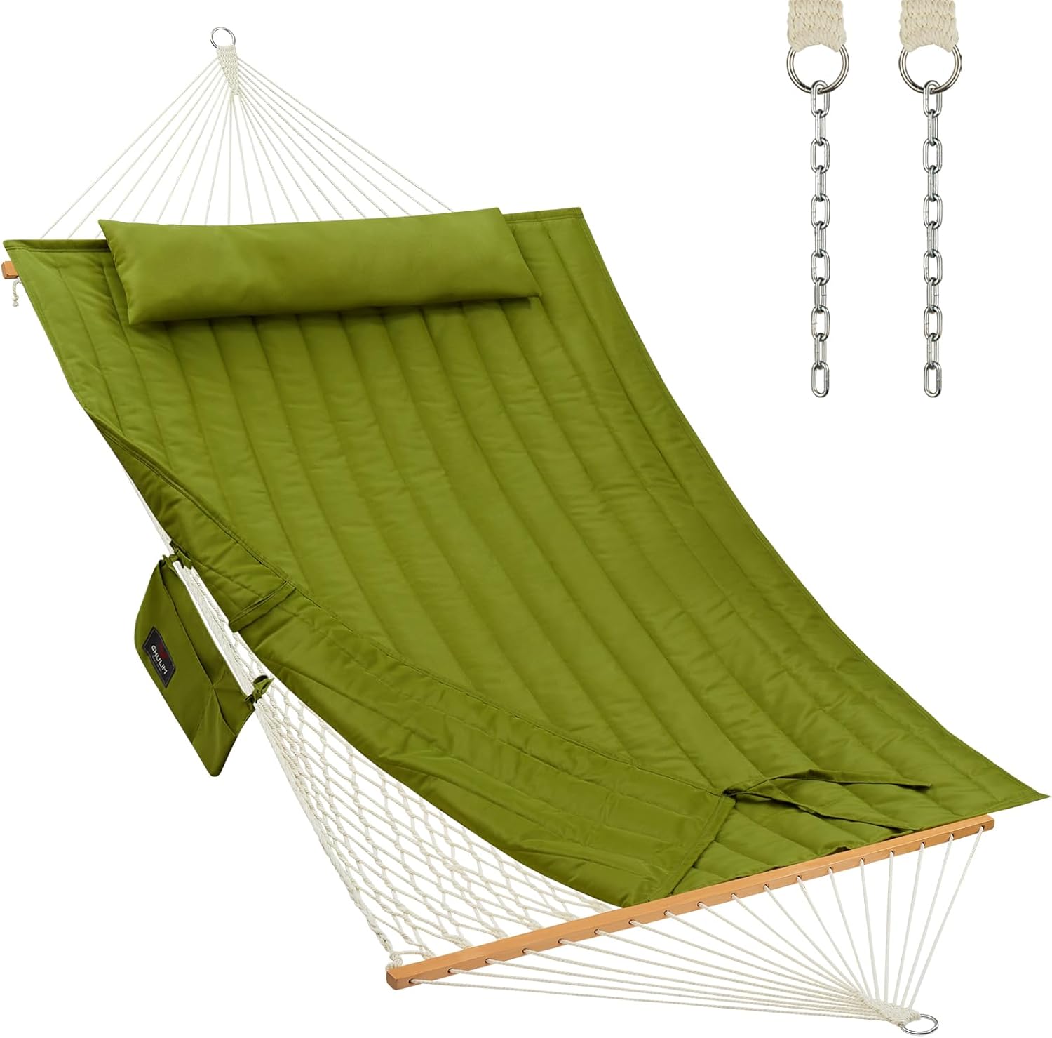 Outdoor Double Hammock with Hardwood Spreader Bars for Comfort
