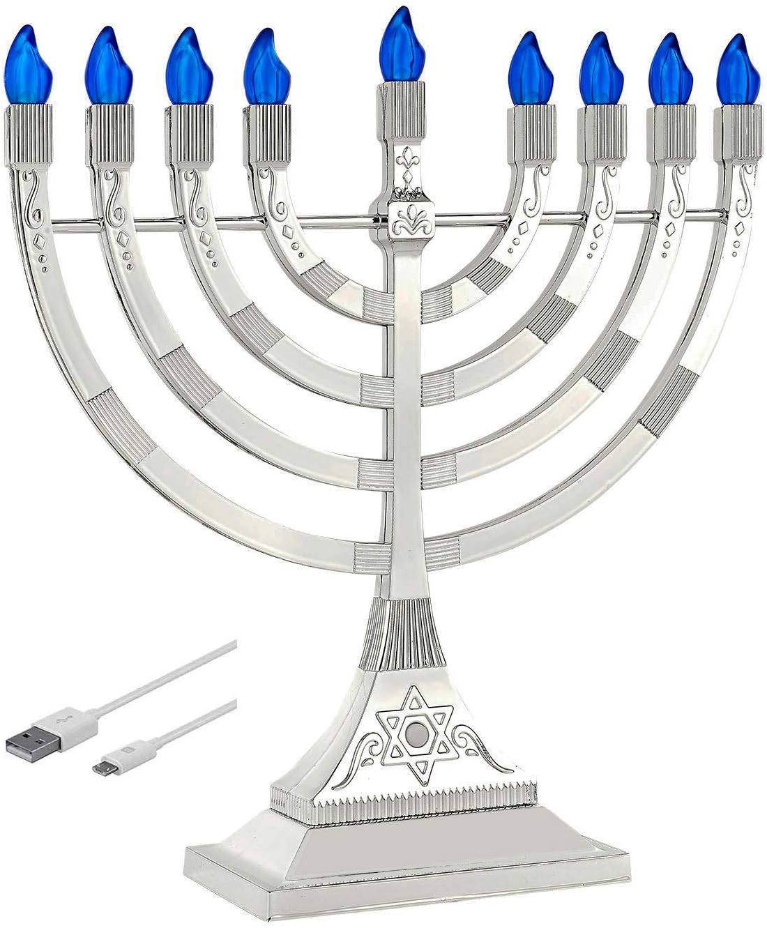 Zion Judaica 12in LED Chanukah Menorah - Beautiful Design