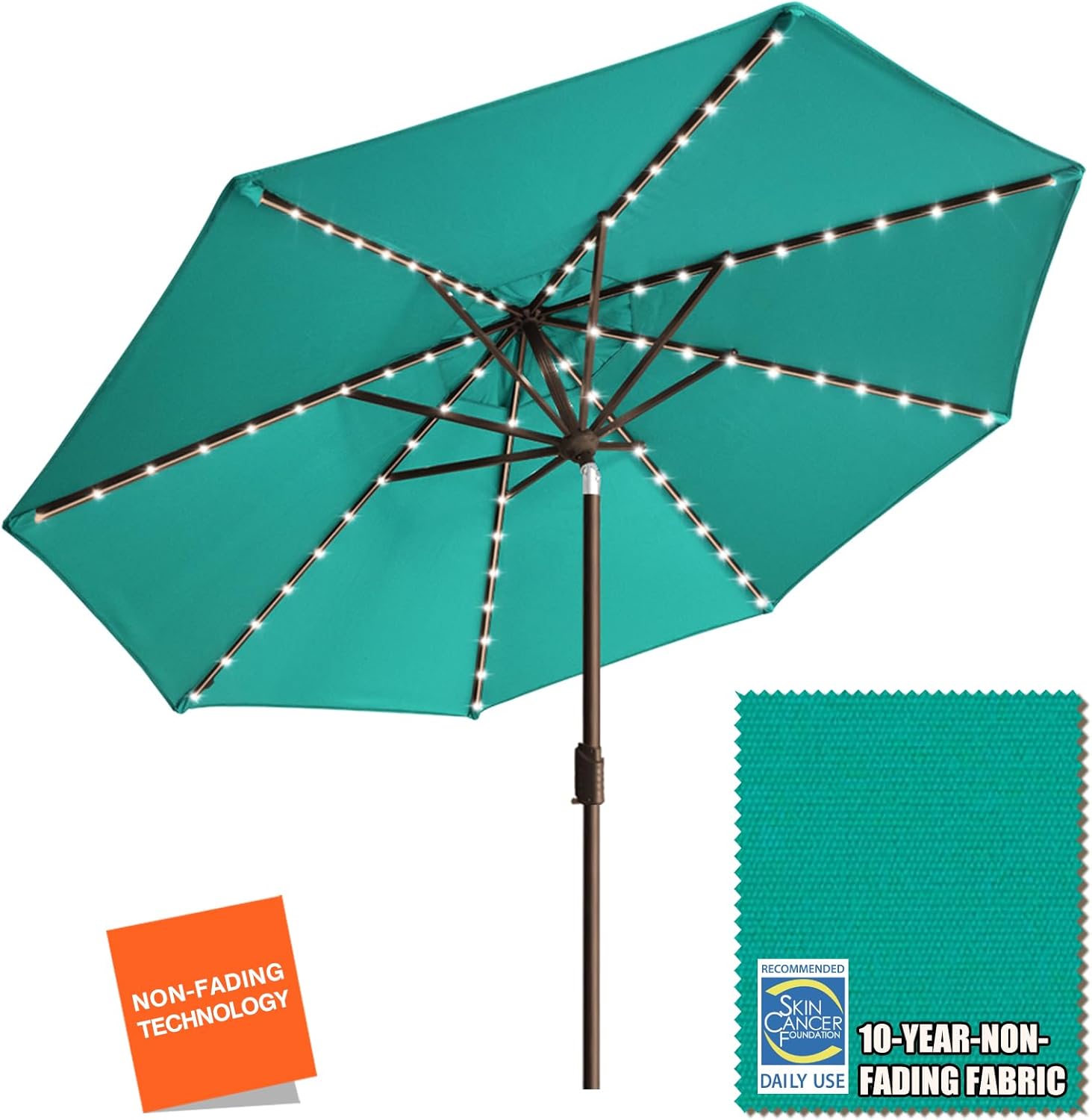 EliteShade USA 9ft Market Umbrella with 80 LED Lights
