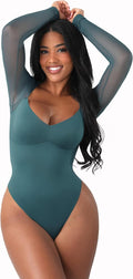 FeelinGirl Long Sleeve Mesh V Neck Bodysuit - Sexy Everyday Shape