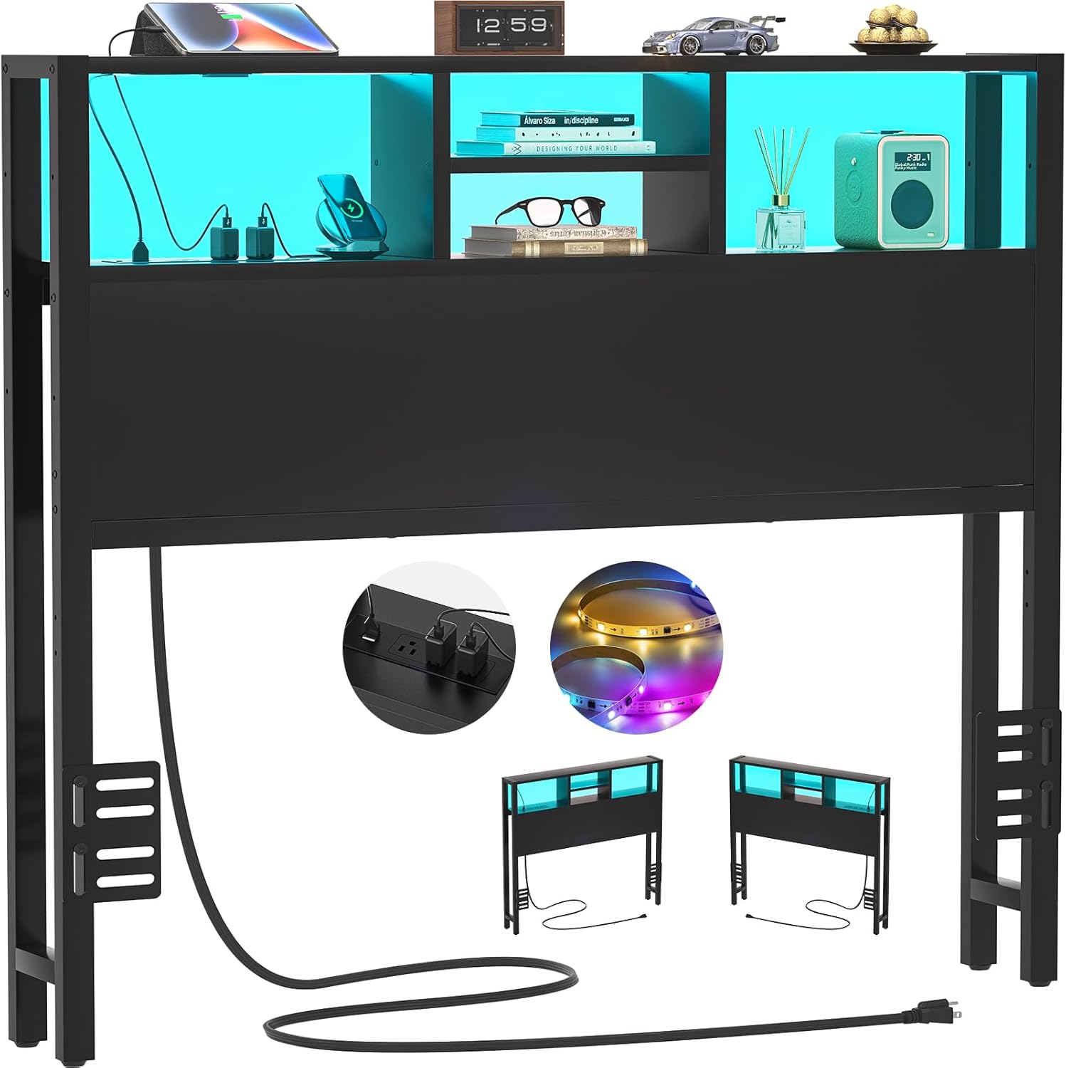Aheaplus Twin Size Headboard with Storage and USB Ports
