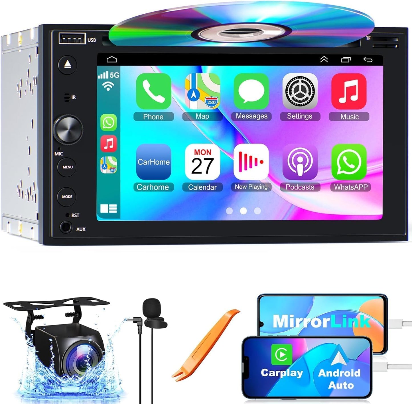 Double Din Car Stereo with Carplay & Android Auto Features