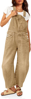 Womens Denim Bib Overalls Barrel Leg Adjustable Strap Jean Pants Shoes