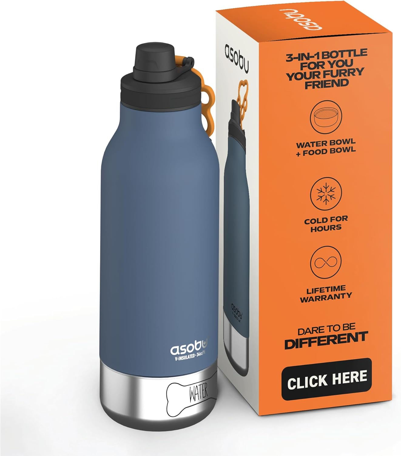Asobu Dog Barky Bottle with Removable Bowls for Hydration
