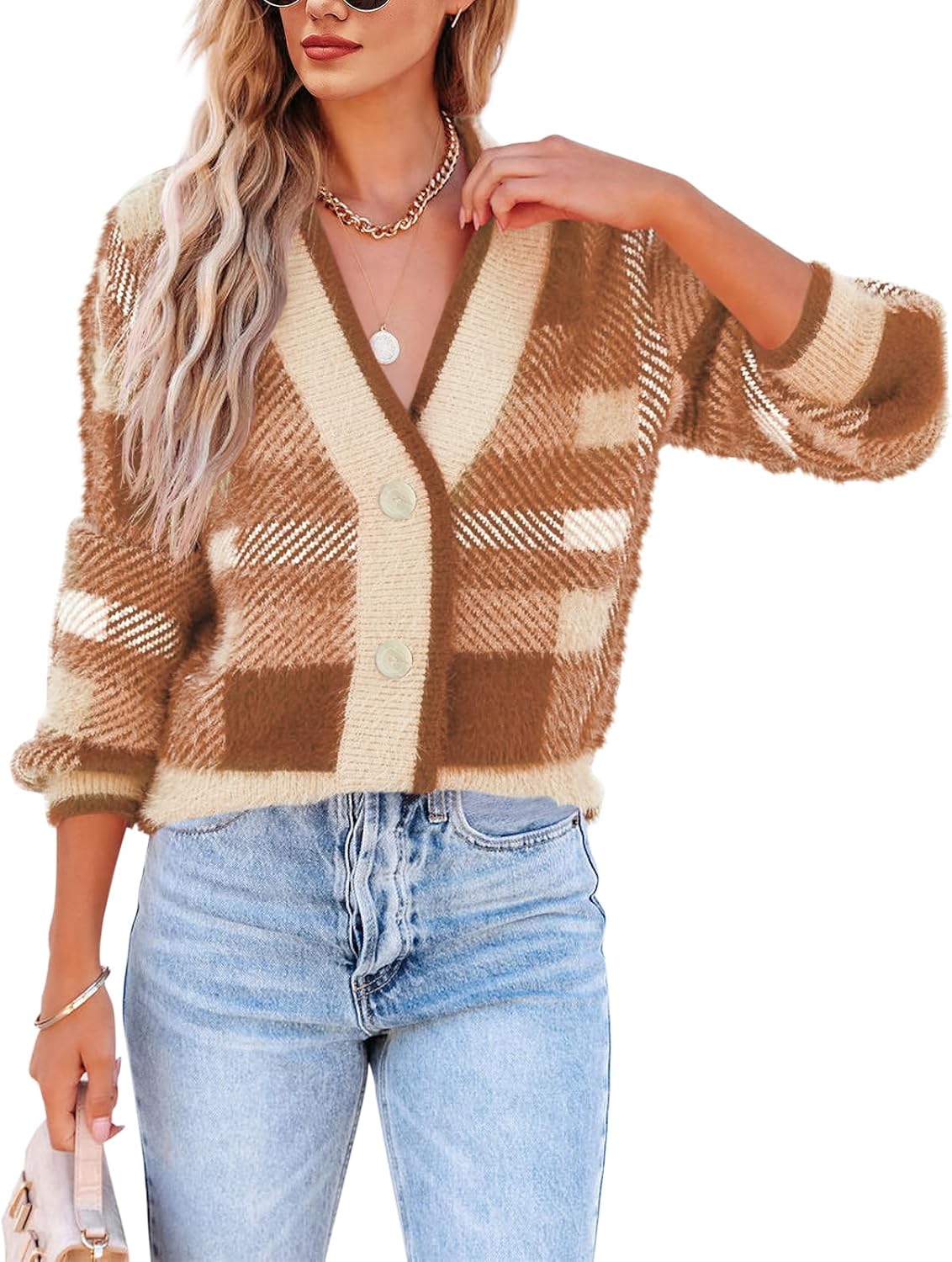 Imily Bela Womens Cardigan Sweaters Cozy V Neck Button Down