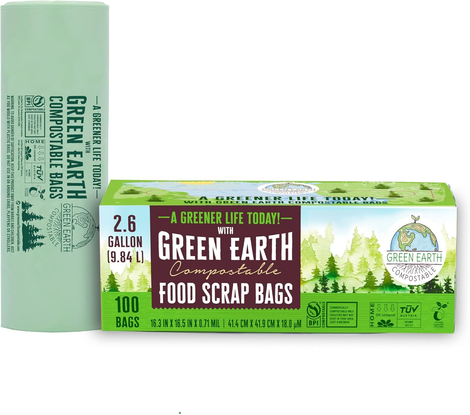 Green Earth Compostable Small Kitchen Trash Bags for Food Waste