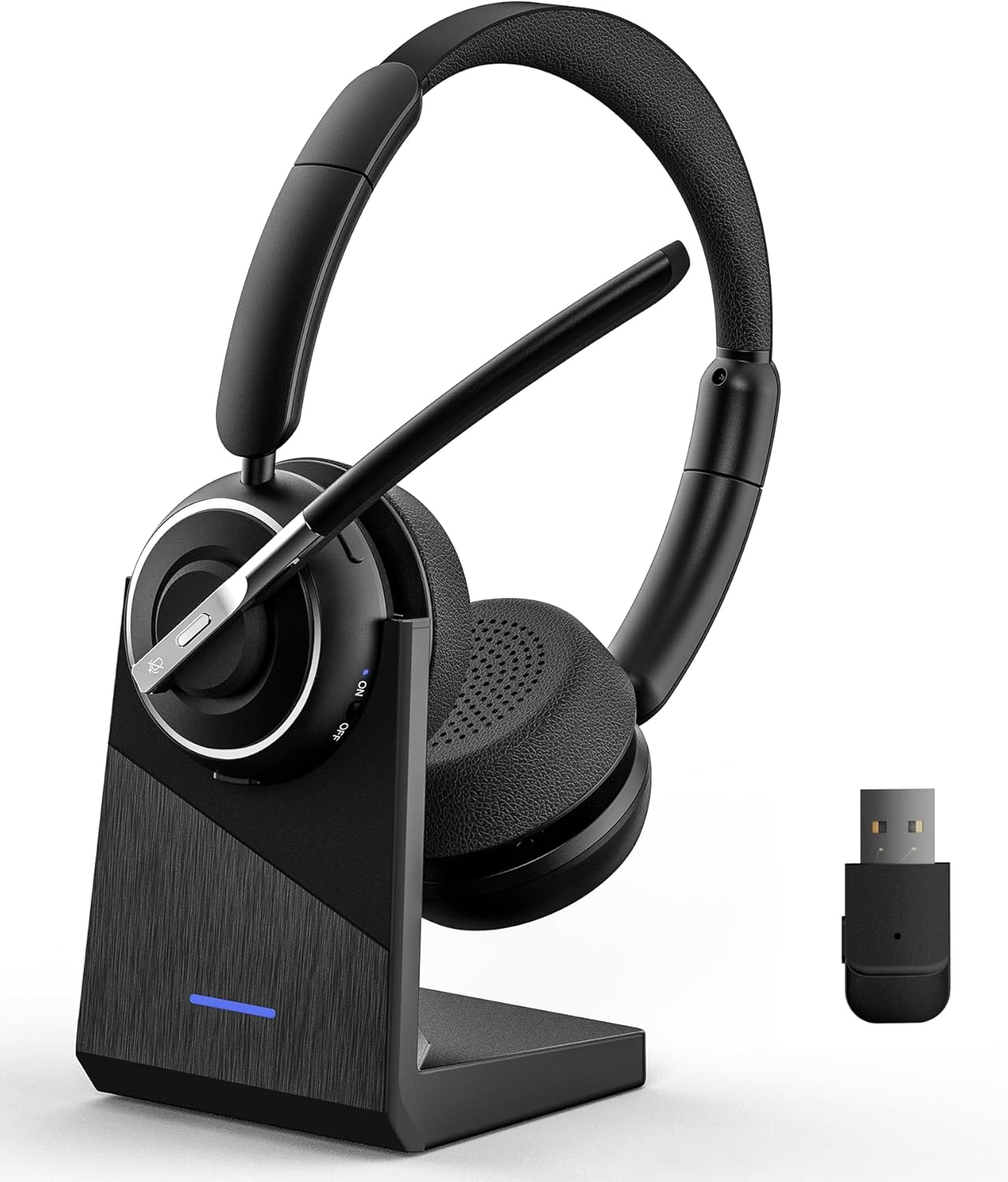 Wireless Headset with AI Noise Cancelling Mic for Clear Calls