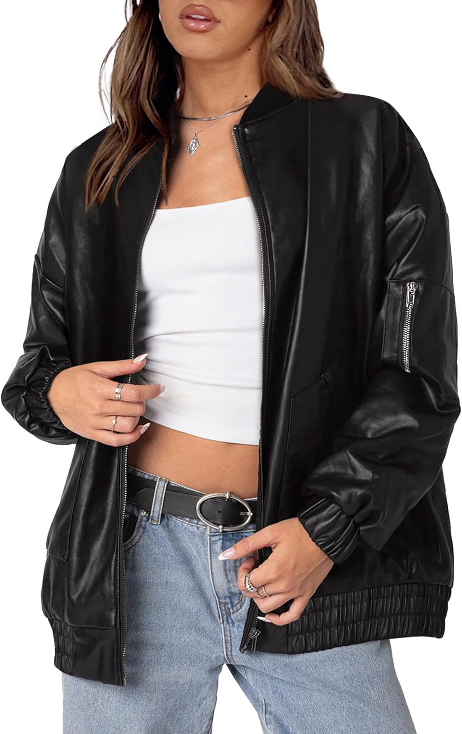 XIEERDUO Faux Leather Jacket for Women - Trendy Oversized Style