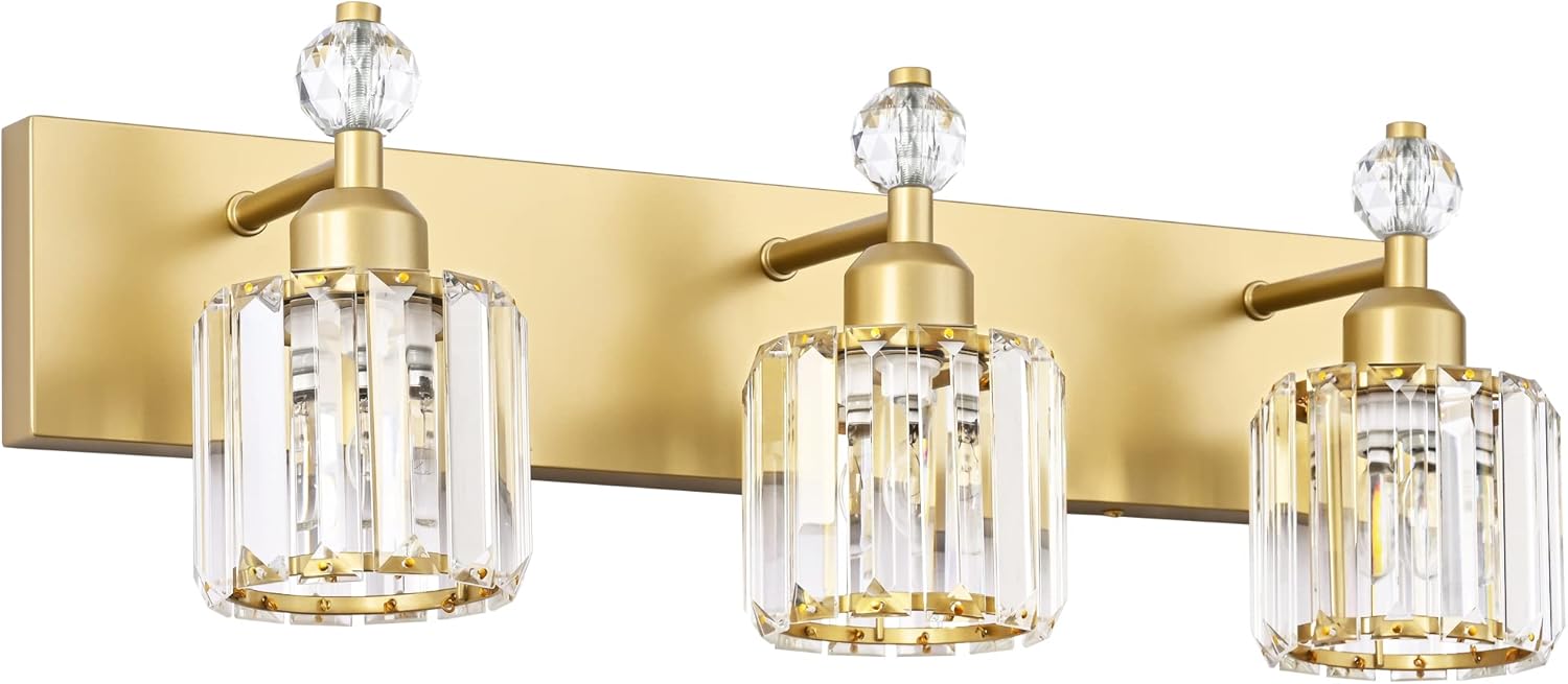 Modern Crystal Gold 3 Light Bathroom Vanity Lights for Elegance