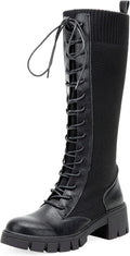 Knee High Combat Boots Women - Chunky Heel Tall Platform