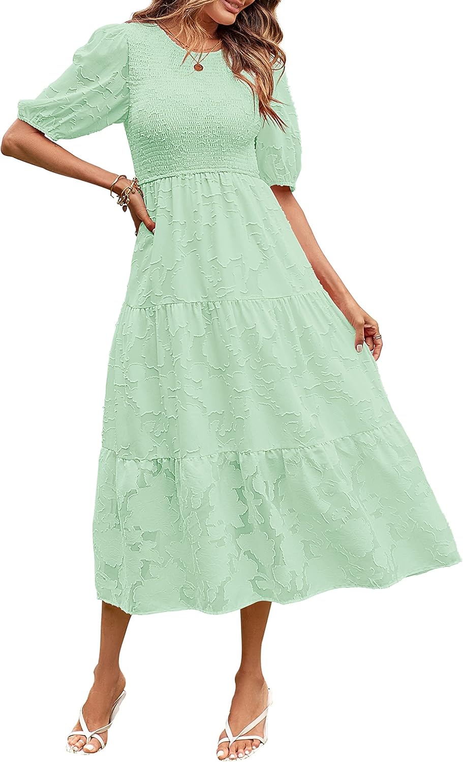 MEROKEETY Women's Puff Sleeve Floral Dress for Summer Style