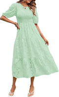 Puff Sleeve Smocked Floral Midi Dress - Flattering Summer Style SIZE