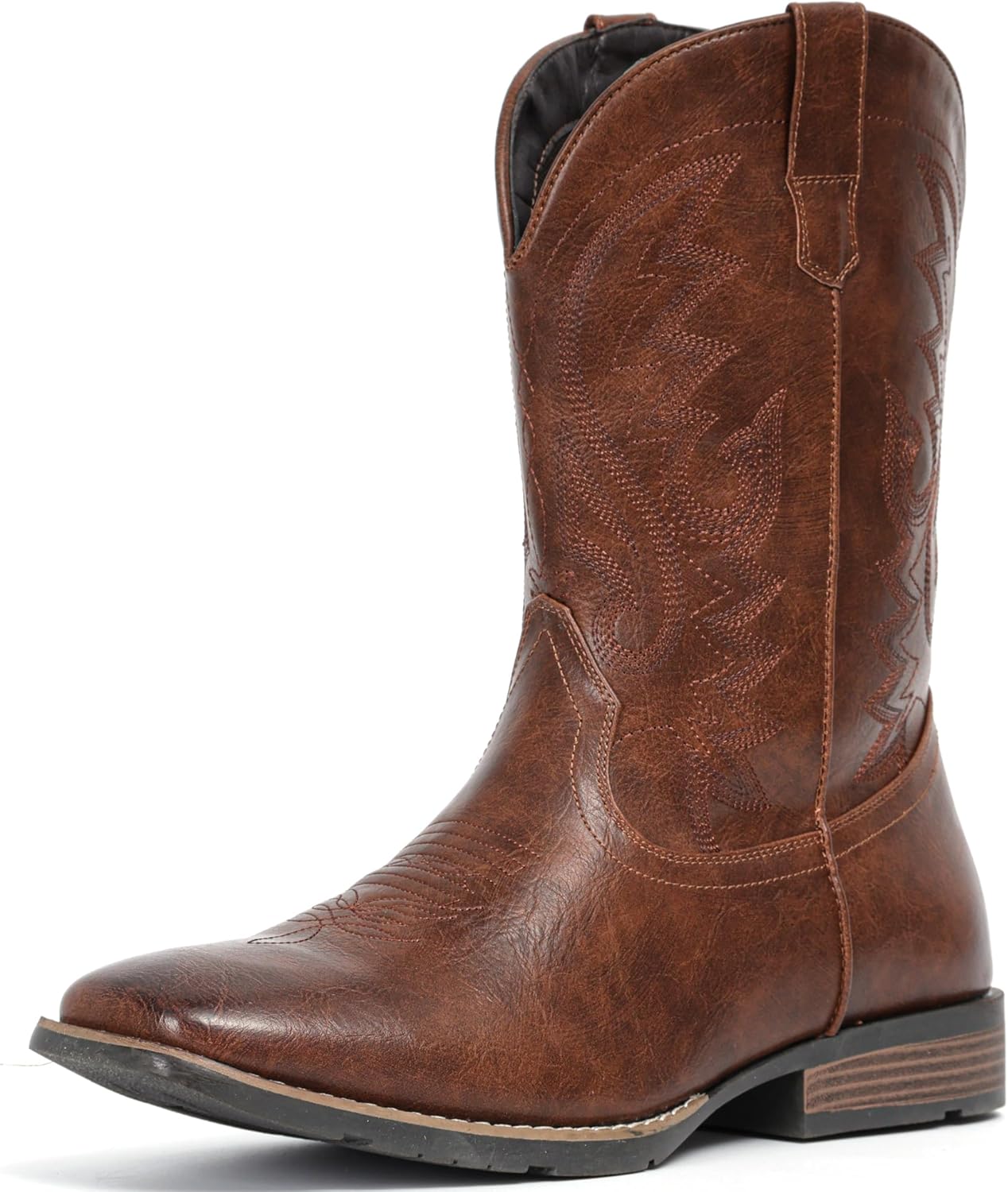 IUV Cowboy Boots for Men with Wide Square Toe and Retro Style