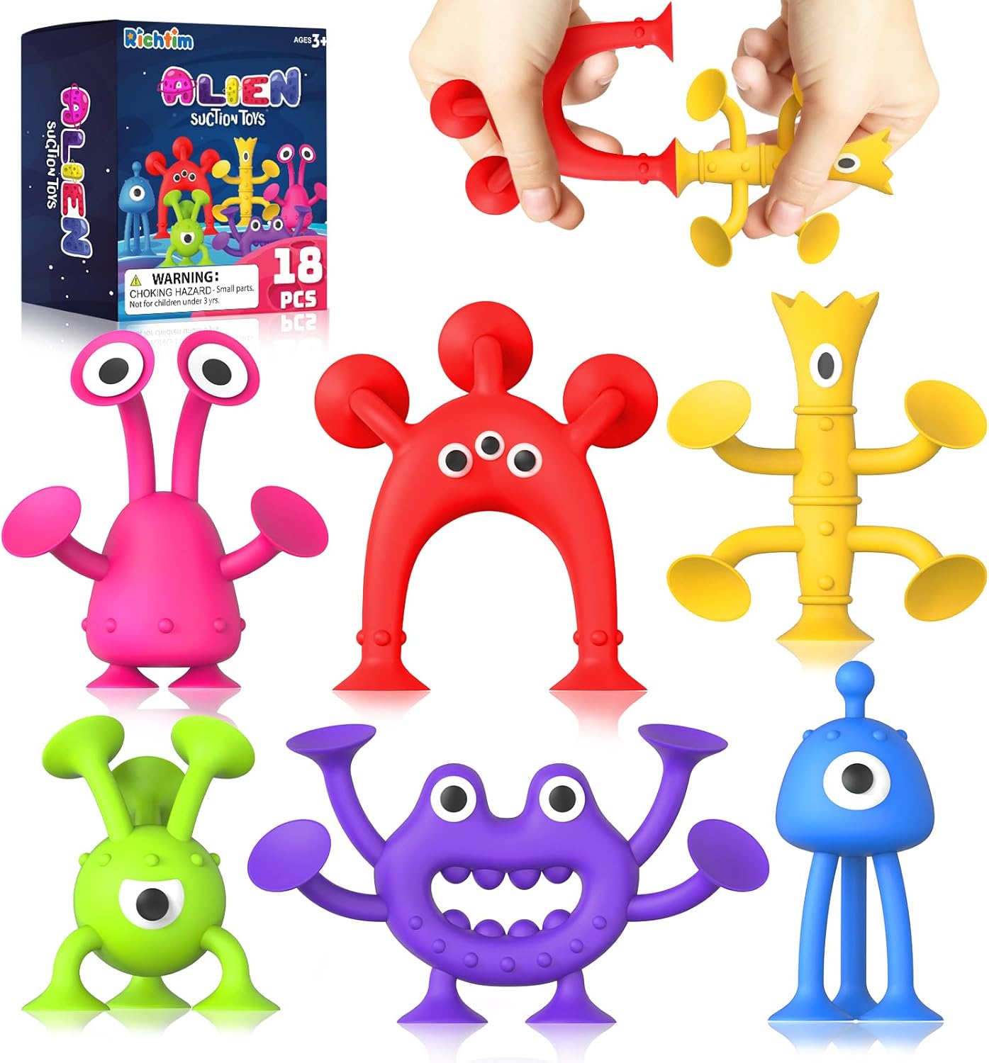 Sensory Suction Toy Set for Kids: 18PCS Fidget Fun, No-Hole Bath & Travel Toys by Richtim