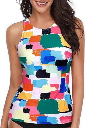 Holipick High Neck Tankini Top for Women with Tummy Control