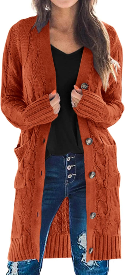 PRETTYGARDEN Long Sleeve Cable Knit Cardigan for Women 2025