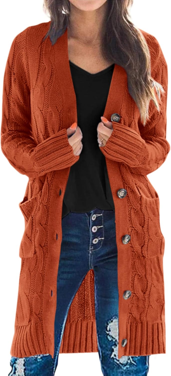 PRETTYGARDEN Long Sleeve Cable Knit Cardigan for Women 2025