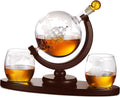 Whiskey Decanter Globe Set with 2 Etched Whiskey Glasses - Elegant