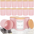 Creahaus 10oz Pink Candle Jars, 16 Pack - Thick Glass with Bamboo Lids