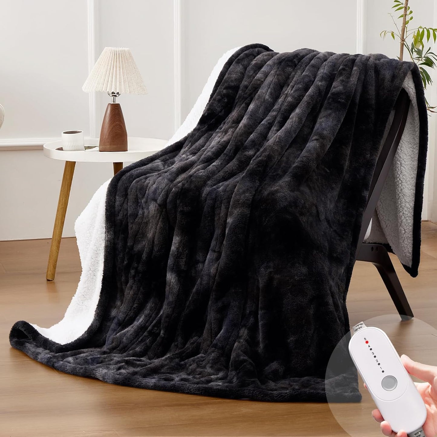 HYLEORY Electric Heated Throw Blanket - Cozy Faux Fur Warmth