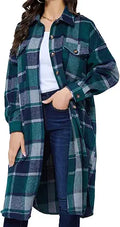 Xaspee Womens Long Plaid Shacket Jacket for Casual Fashion