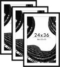 24x36 Poster Frame Set of 3 - Sleek Black Frames for 20x30 or 24x36