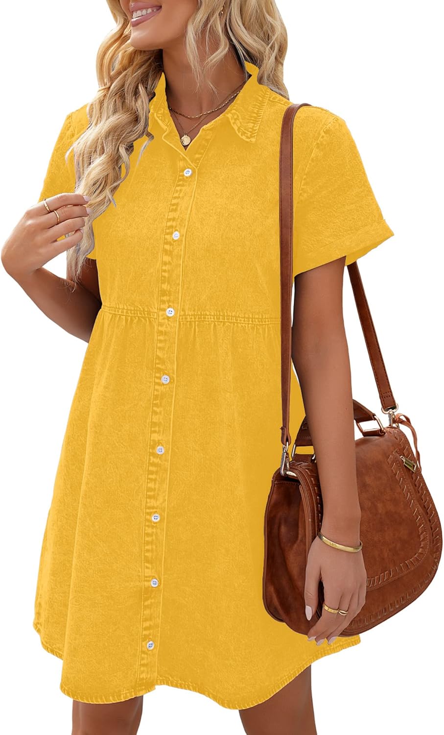 LookbookStore Women's Short Sleeve Button Down Denim Dress Review