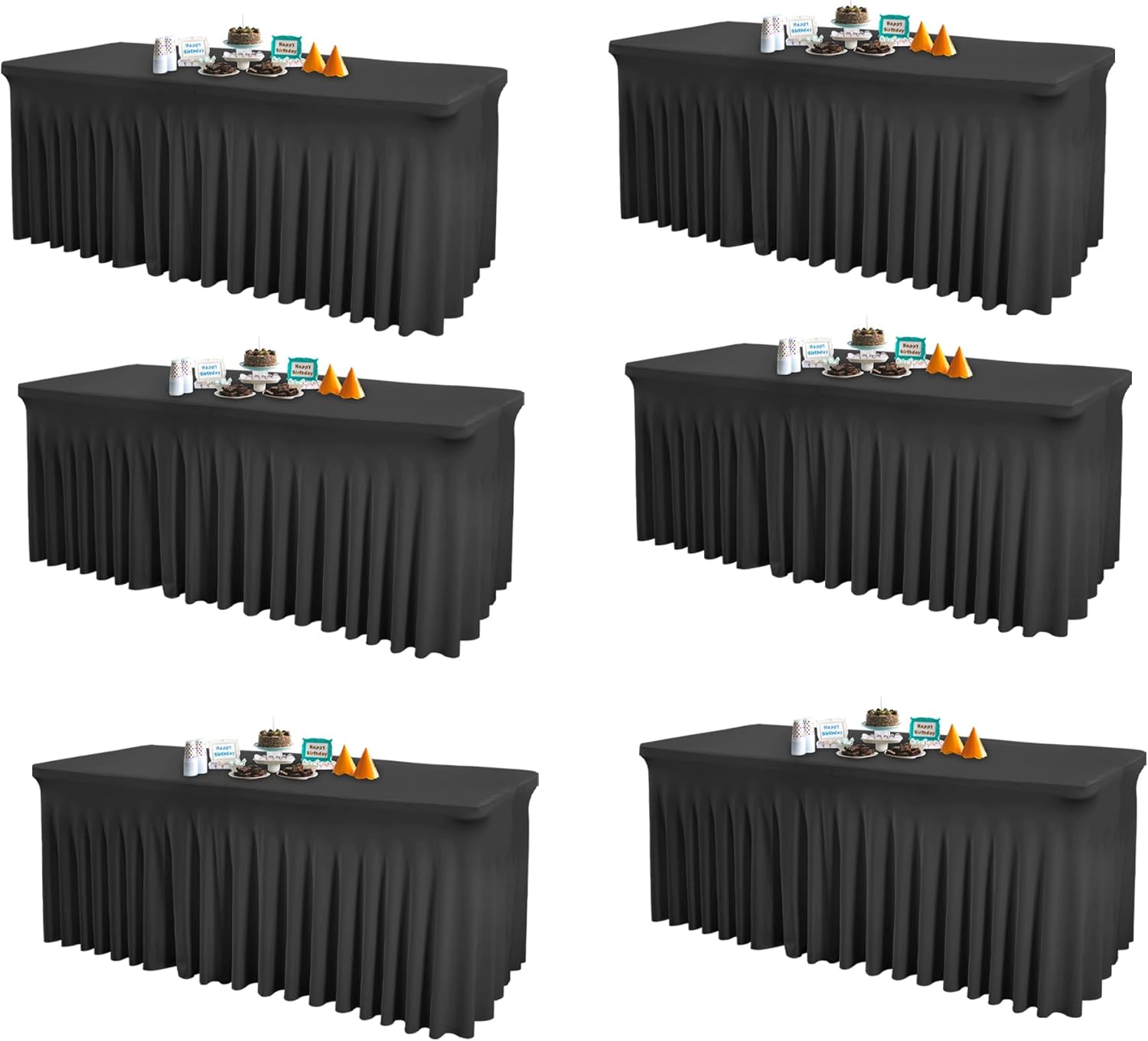 Black Spandex Table Covers for 8 Foot Rectangle Tables - 6 Pack