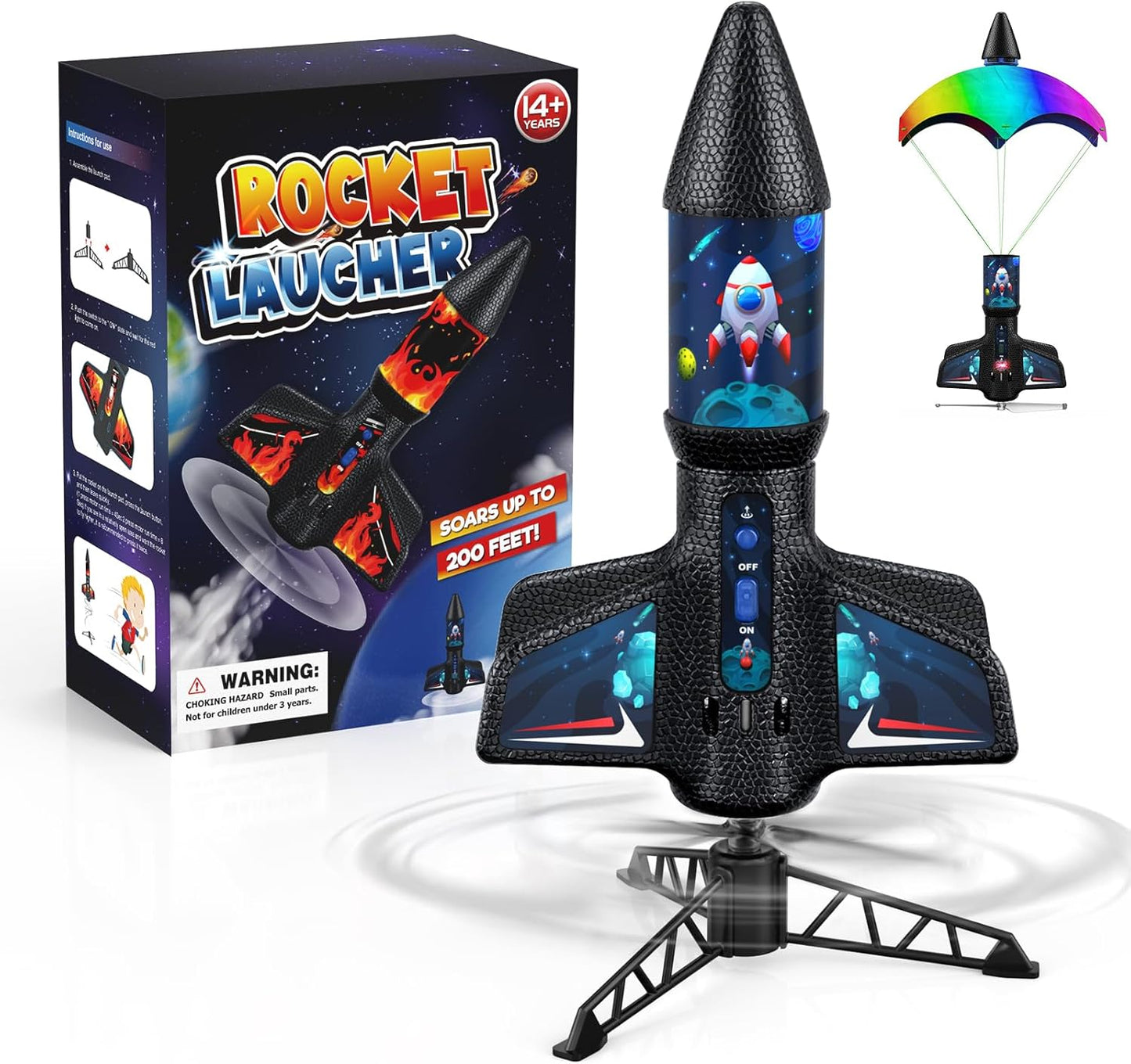 Rocket Launcher for Kids with Parachute - Launch Up to 200 Ft