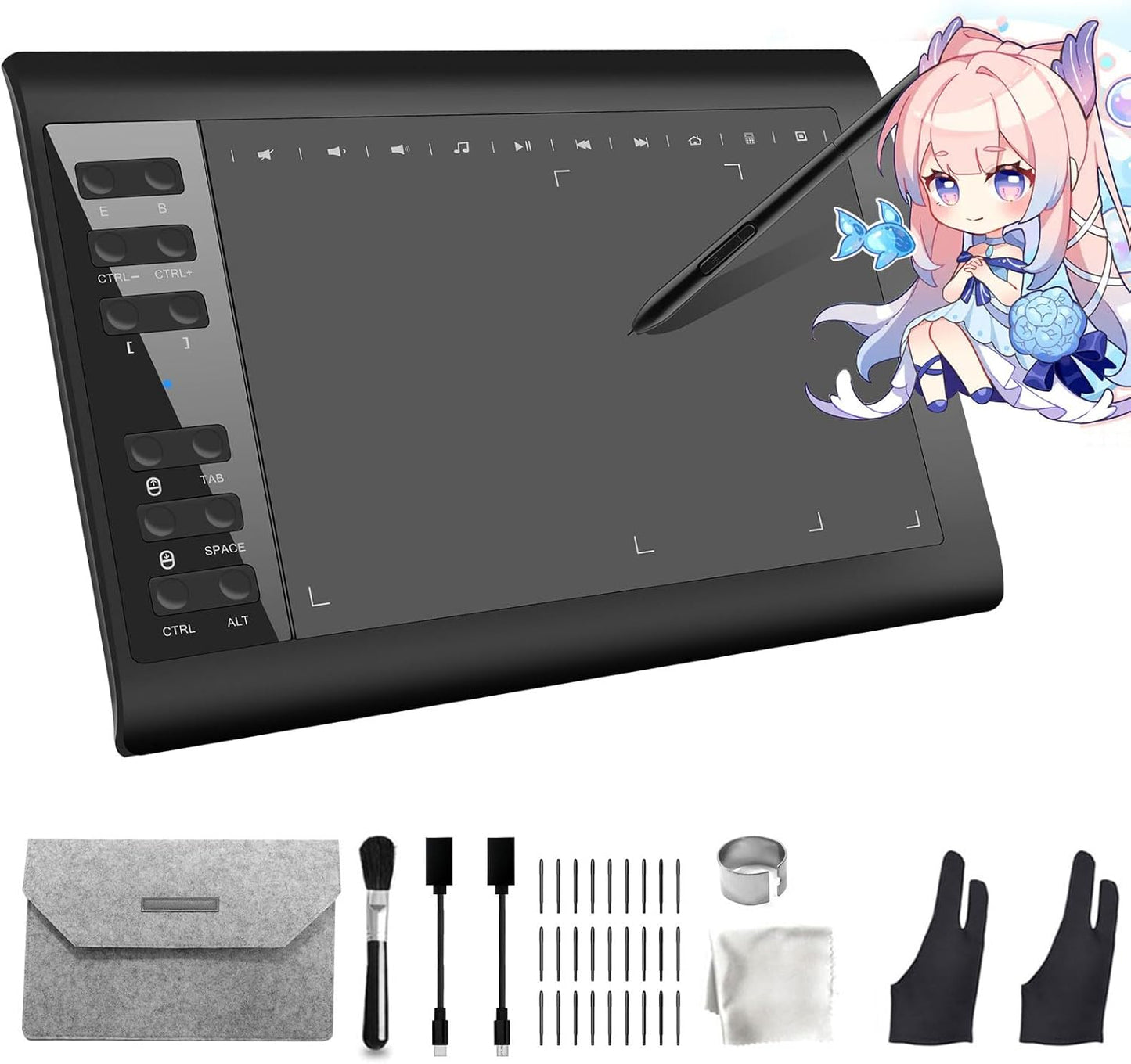 Graphics Drawing Tablet with 8192 Levels Stylus for All Devices