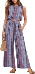 Two Piece Sets for Women Sleeveless Crop Top Wide Leg (Style 19SC)