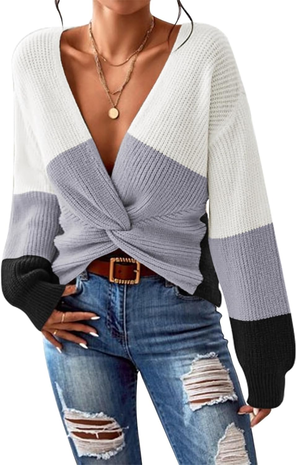 Pink Queen Women's Casual Pullover Sweater with Twist Knot Design