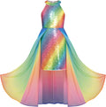 Girls Halter Neck Sequin Chiffon Dress 6-14Y - Layered Sparkle
