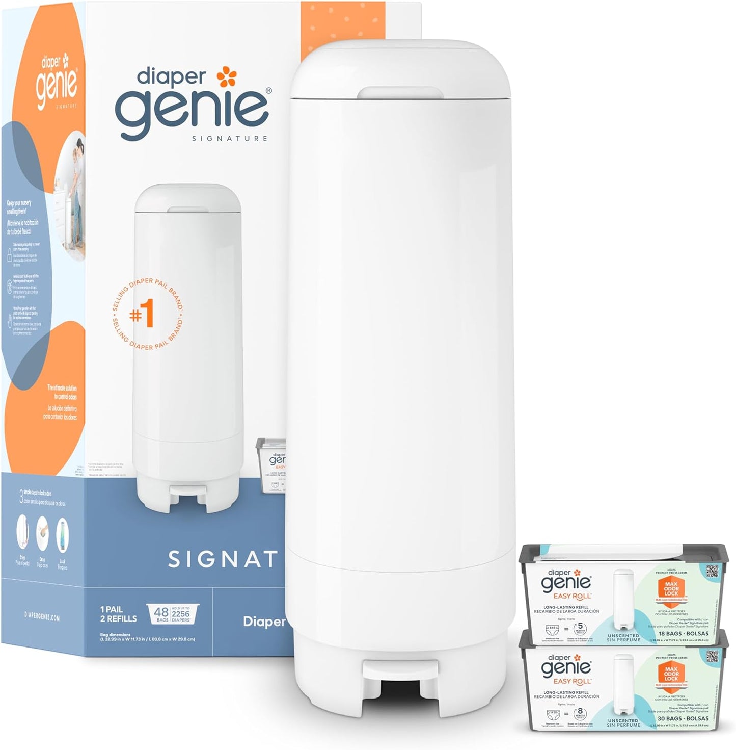 Diaper Genie Gift Set | Easy Roll Refill | Contains 48 Bags