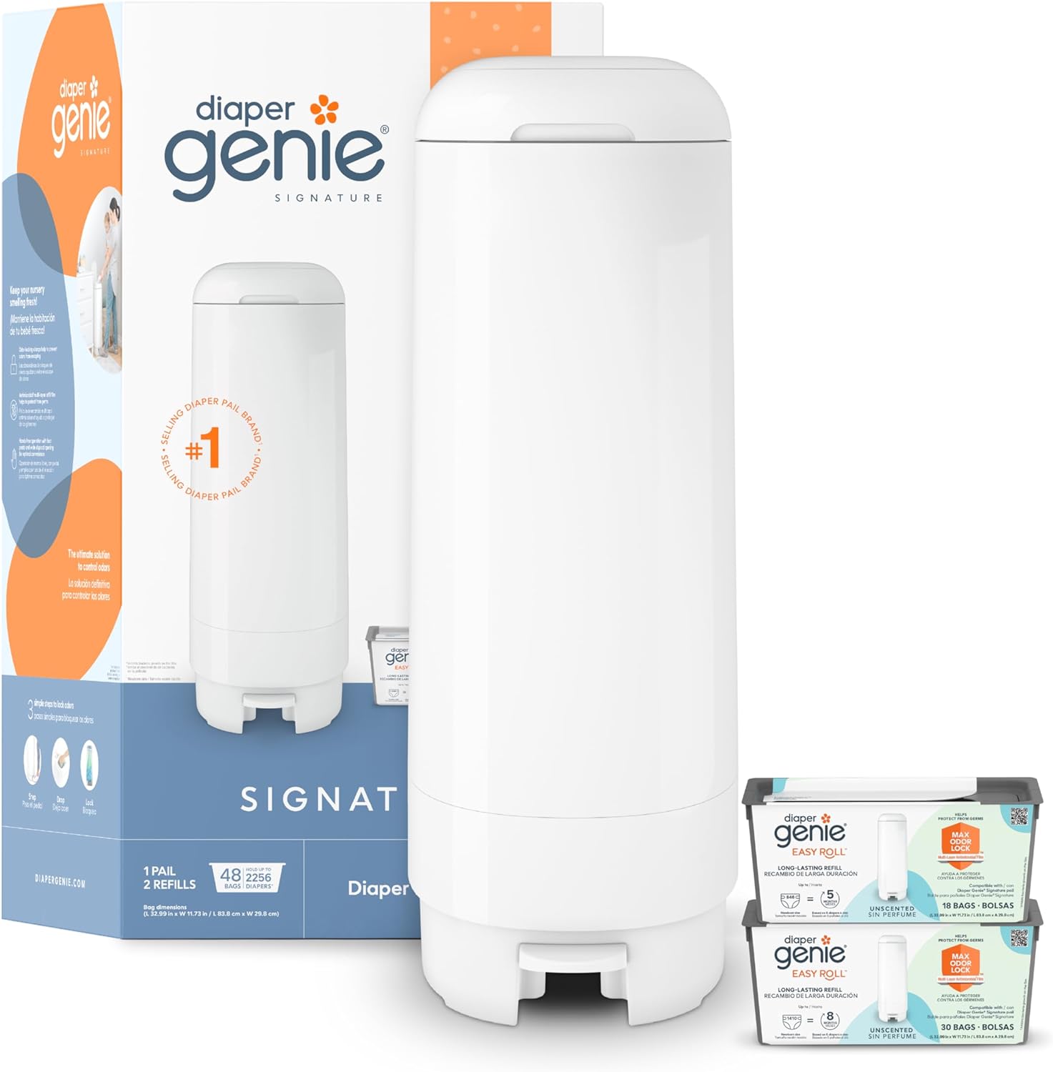 Diaper Genie Gift Set | Easy Roll Refill | Contains 48 Bags
