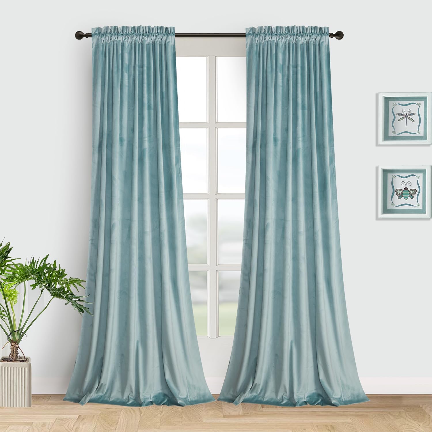 Roslywood Eggshell Blue Velvet Curtains for Luxury Decor