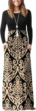 Women Long Sleeve Rayon Maxi Dress with Pockets - S-3XL