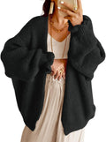 Womens Oversized Open Front Ruffle Lantern Sleeve Cardigan - Cozy Knit