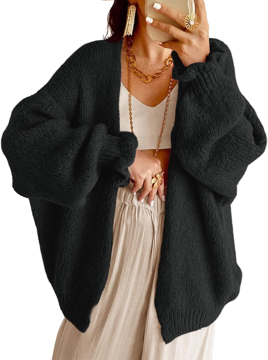 Oversized Open Front Cardigan for Women - Cozy Fall Knitwear