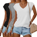 Womens V Neck T Shirts 3 Pack - Cap Sleeve Loose Fit Tees