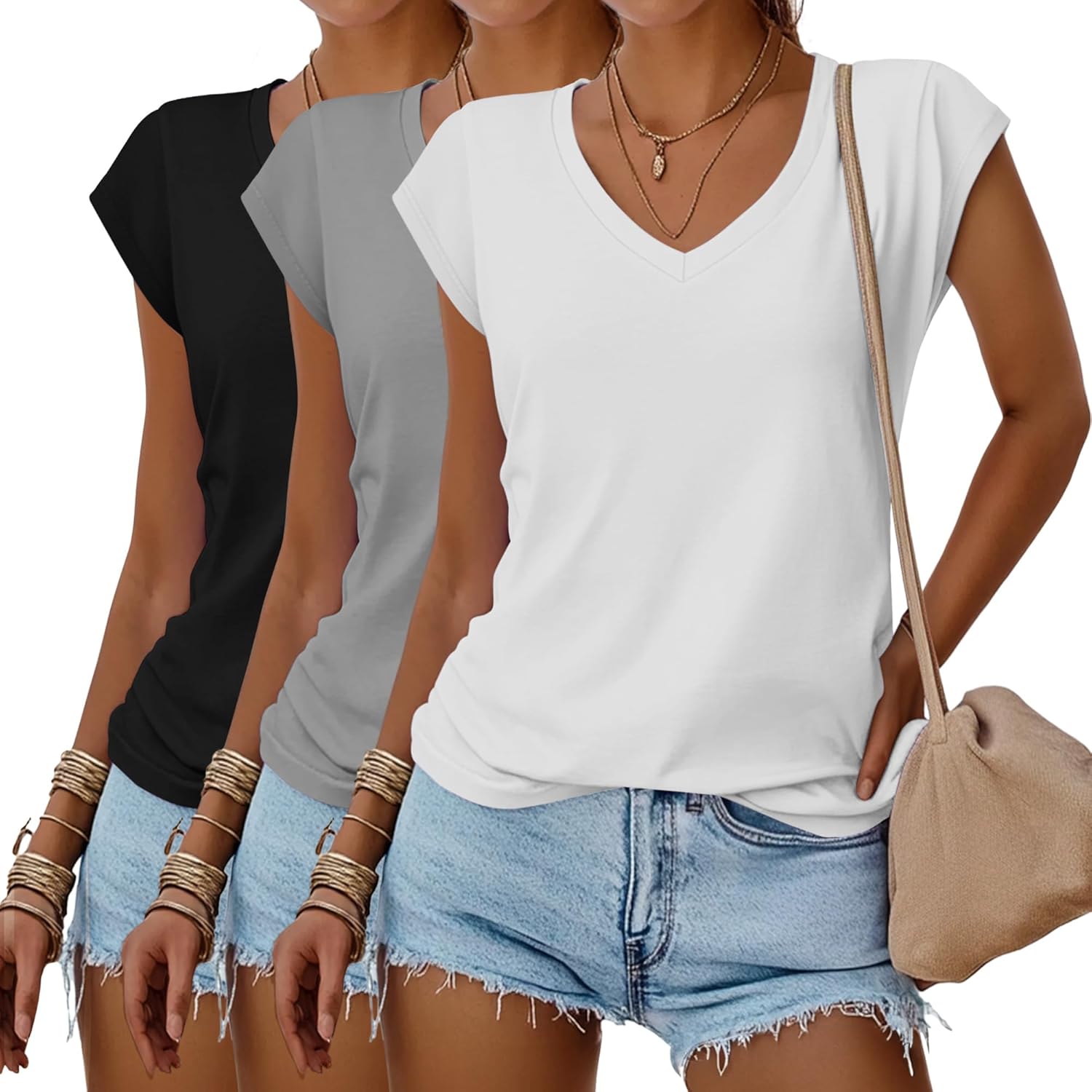 Huukeay 3 Pack Womens V Neck T Shirts for Summer Style