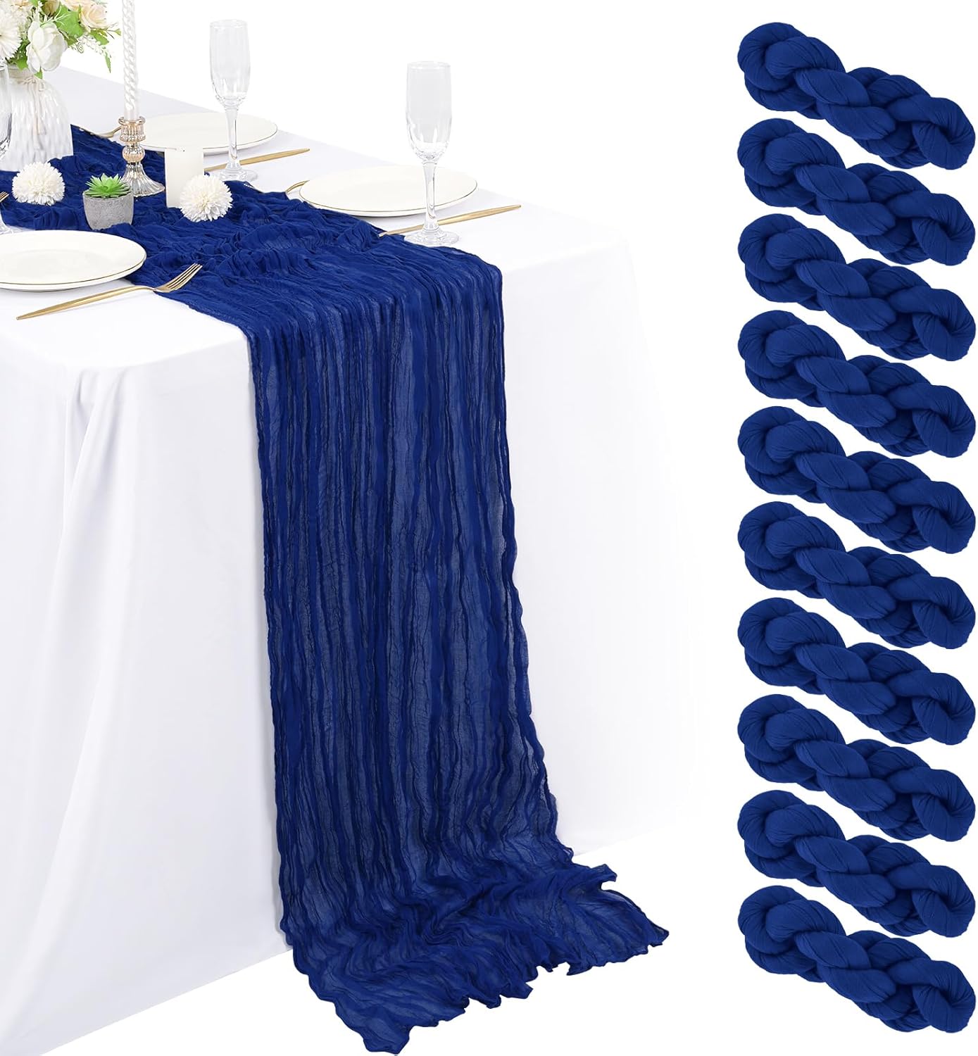 10 Packs Royal Blue Cheesecloth Table Runner for Weddings