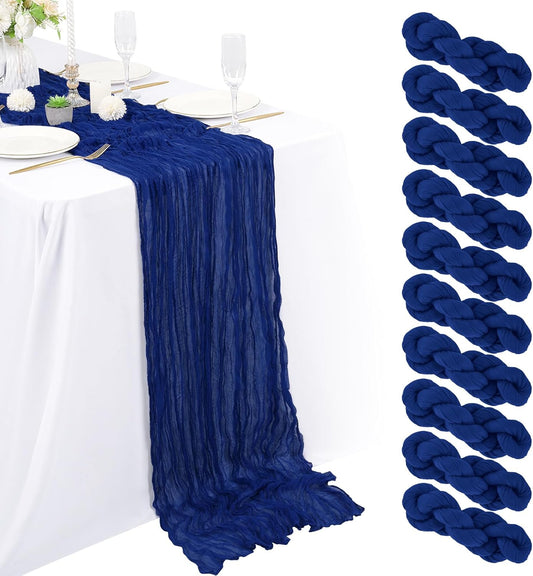 10 Packs Royal Blue Cheesecloth Table Runner for Weddings