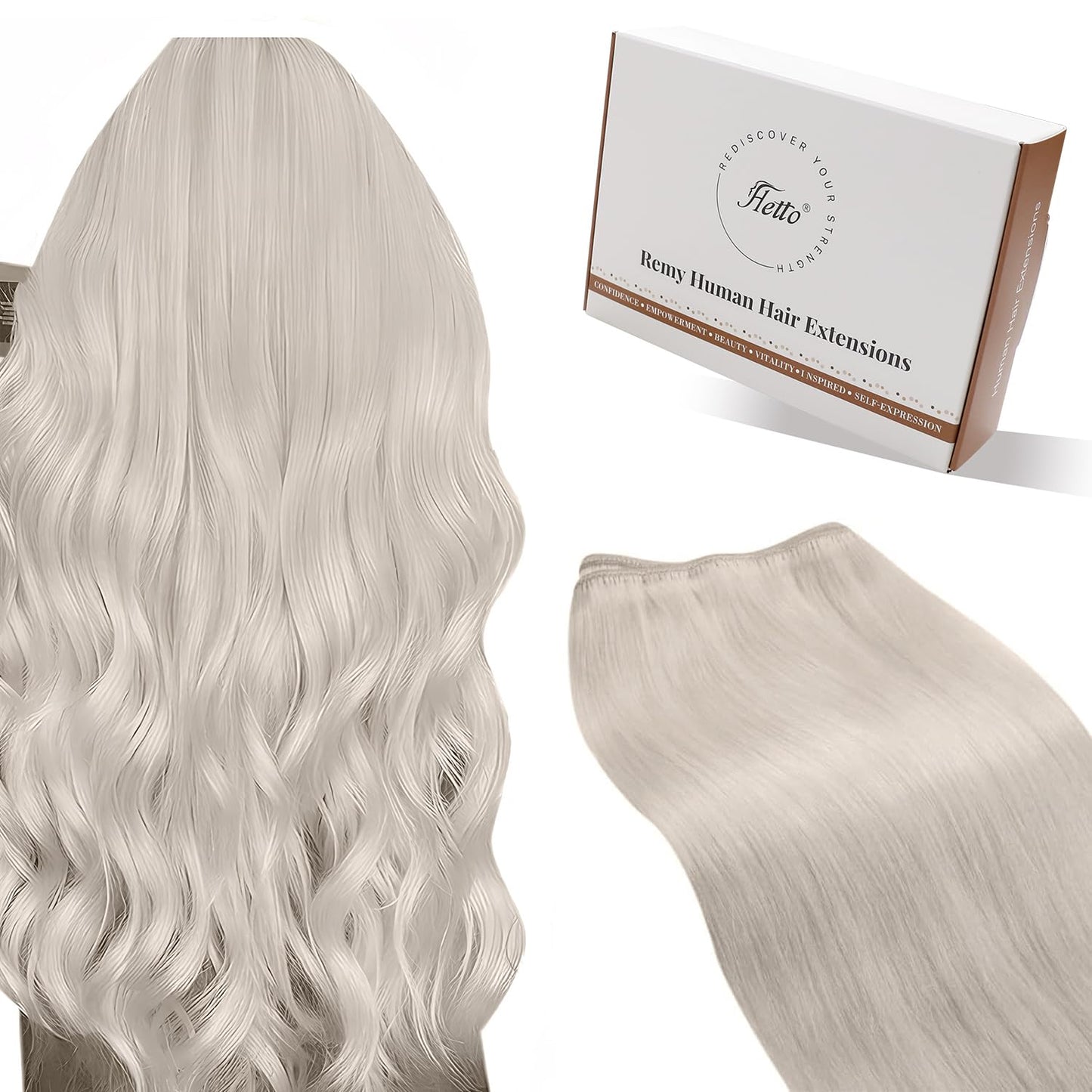 Hetto Weft Hair Extensions Real Human Hair 16 Inch Platinum Blonde