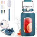 84oz Glass Water Bottle Dark Blue with Stainless Handle - Large
