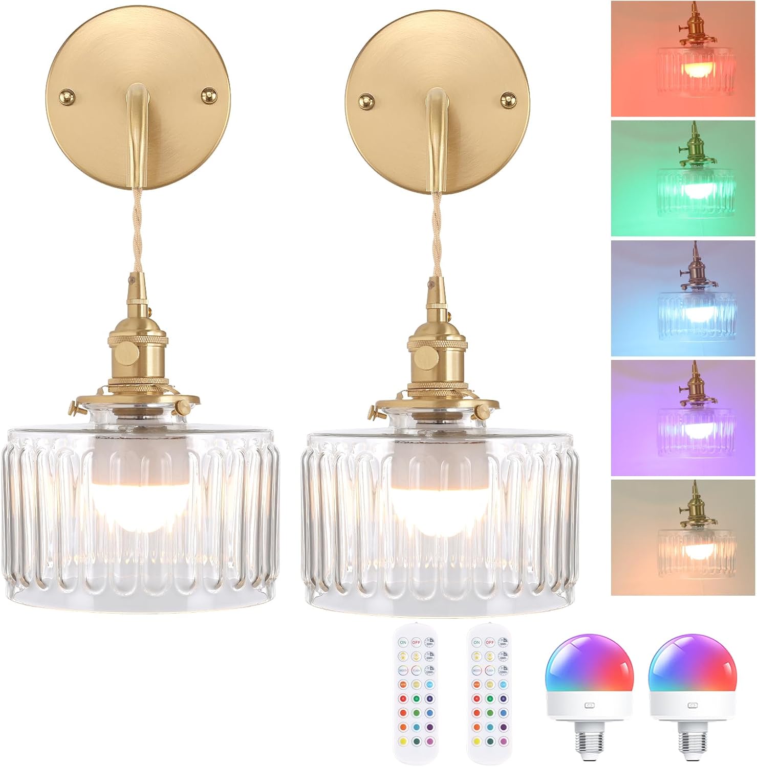Battery Operated Wall Sconce with Clear Striped Shade Design