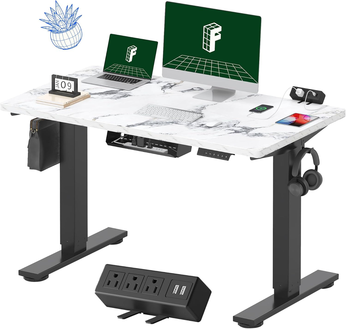 FLEXISPOT EN2 Whole-Piece Standing Desk with Power Strip