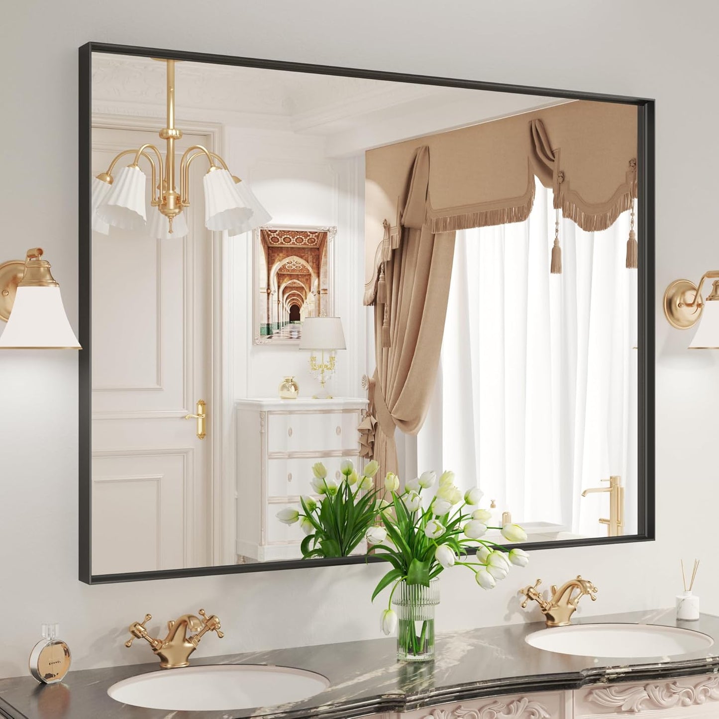 LOAAO Black Bathroom Mirror 48inX30in for Modern Spaces