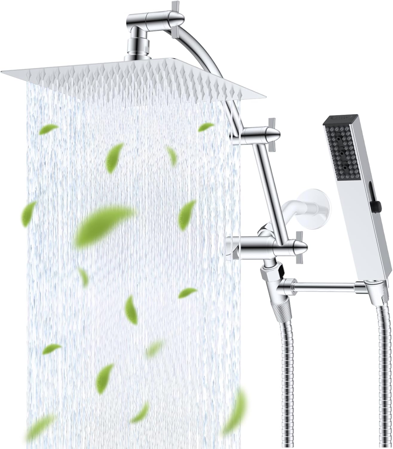 Hibbent 8ft' Rainfall Shower Head with Handheld Wand & Extension